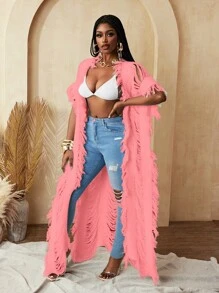 BamGleam Áo len cardigan dài tay khoét lỗ đơn giản cho nữ đi nghỉ mát thường ngày - Hồng - Xem 6