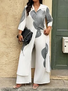 EMERY ROSE Plus Size Floral Line Tie Dye Print 2pcs Set