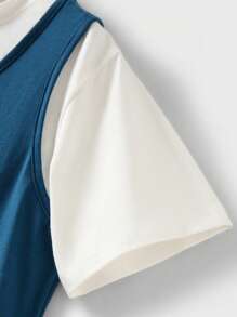 JNSQ 返校女孩户外宽松T恤和短裤两件套运动套装 - 彩色 - 查看 6