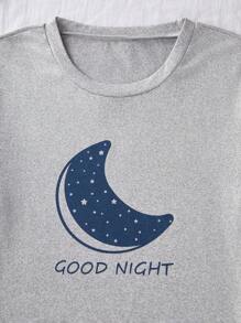 SHEIN Bộ 3 món/Bộ áo thun tay ngắn in hình sao và mặt trăng, quần short và quần dài Pyjama, thường ngày - Nhiều màu - Xem 4
