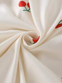 Tween Girls 3pcs Casual Loose Cherry Apricot Fruit Print Short Sleeve Tops, Shorts & Pants Soft Comfortable Pajama/Loungewear Set Back To School Fashion - Multicolor - View 5