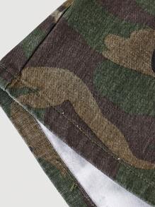 SHEIN Girlism 少女 Y2K 迷彩印花春假不对称腰部裹身牛仔短裙，夏季服装 - 彩色 - 查看 4