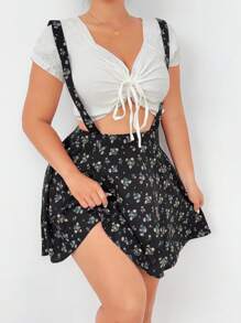 Flirla 可调节肩带水果图案连体裙 - 黑色 - 查看 5