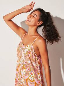 LUVLETTE 新娘内衣柔软人造丝粉色浪漫佩斯利度假图案蝴蝶结绳吊带轻盈睡裙女士睡衣吊带裙性感睡衣女式内衣，春夏 - 藕粉色 - 查看 9