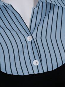 SHEIN Unity Blusa de mujer con diseño de camiseta de 2 en 1 de manga corta y efecto de empalme en color negro - Negro - Ver 8