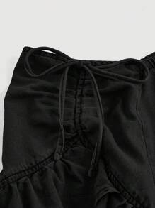 SHEIN MOD Women's Casual Denim Ruffle Hem Mini Skirt - Black - View 3