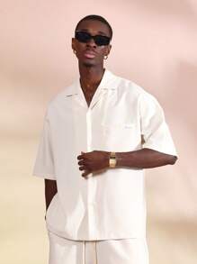 SUMWON 度假休闲纽扣衬衫短袖轻盈亚麻外观宽松版型经典夏季海滩必备 - 米色 - 查看 6