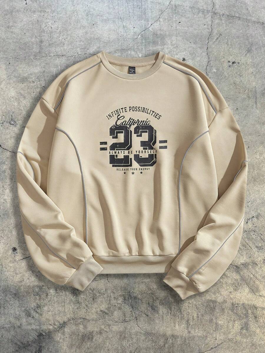 AXEPEAK 男士宽松圆领英文字母印花套头衫