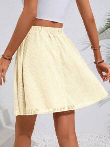 Breezaya Solid Color Waist Belt Casual Vacation Summer Skirt - Apricot - View 2
