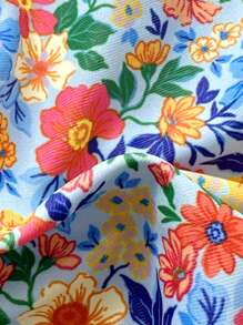 SHEIN Swim 2pcs/Set Women Summer Beach Outfits - Ditsy Floral Frill Triangle Top And Bottoms With Drawstring Sides, Bikini Set With Headband - Multicolor - View 5