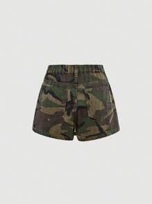 SHEIN Girlism 少女 Y2K 迷彩印花春假不对称腰部裹身牛仔短裙，夏季服装 - 彩色 - 查看 2