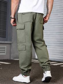 Manfinity Homme Plus Size Men's Solid Color Simple Casual Jeans - Olive Green - View 7