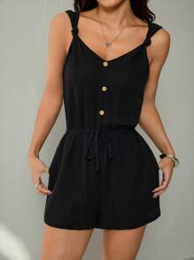 SHEIN PETITE Sleeveless Casual Jumpsuit, Fashionable For Summer - Black - View 3