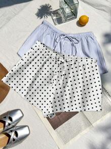 Comfortcana 2pcs Women Casual Button, Knotted Shorts Set, Suitable For Summer Suitable For Going Out - Multicolor - View 4