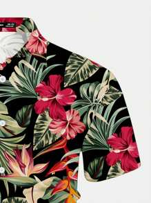 VIVINTIMO 时尚休闲成熟度假复古热带植物花卉全身数码印花图案修身短袖衬衫，大码男士，适合夏季户外度假、约会、派对，是送给男朋友的绝佳礼物 - 彩色 - 查看 2