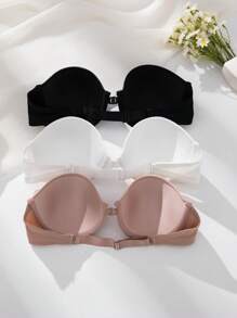 Shein Underwear&Sleepwear Basics Set de 3 sujetadores minimalistas sin tirantes sexy para mujeres, con cierre delantero tipo bustier