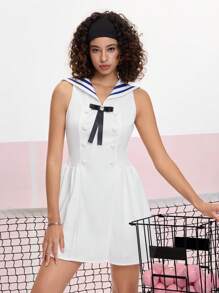 SHEIN MOD White Peter Pan Collar Bowknot Decor A-Line Dress - White - View 1
