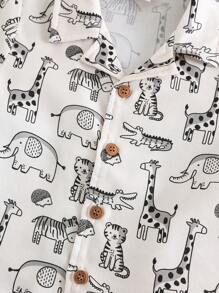 Cozy Pixies 2件套男婴椰子树印花Polo领短袖开衫和松紧腰短裤套装 - 杏色 - 查看 4