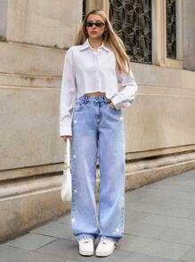 RueChic Jeans dritti con dettaglio sui lati a vita bassa