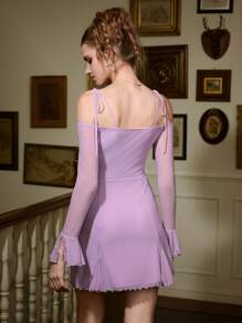 SHEIN MOD Women's Purple Off Shoulder Dress, Summer Dress - Purple - View 2