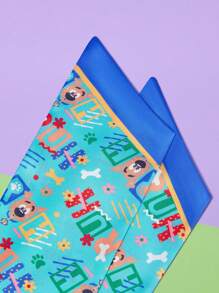 SCOOBY-DOO X SHEIN Cute Cartoon Puppy Pattern Fashionable Small Scarf (Blue) - Blue - View 3