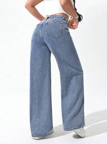 Quần Jeans Denim Màu Trơn Thường Ngày Cho Nữ - Rửa nhẹ - Xem 2
