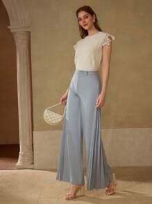 MOTF PREMIUM BUTTON DETAIL WIDE LEG PANTS - Blue - View 8