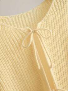 CosyJoli Plus Size Casual Romantic Simple Versatile College Style Bowknot Loose Casual Yellow Knitted Cardigan, Autumn/Winter Fall