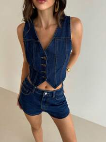 Aloruh Short en jean unicolore et simple pour femmes - Jean brut - Voir 7