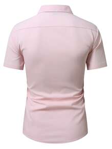 Manfinity Mode Men's Casual Solid Color Short Sleeve Dress Shirt - Pink - View 2