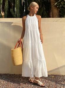 Livesso 女士白色休闲度假连衣裙，夏季新品 - 白色 - 查看 4