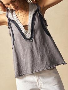 Bohemela Dzianinowy, blokowy, bezrękawnik z dekoltem w serek, luźny, bez rękawów, dla kobiet - Czarne - Zobacz 5