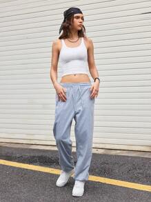 Streetz SHEIN Sport Pantaloni sportivi da donna con vita e polsini alle caviglie regolabili con coulisse, di colore unito, minimalisti e alla moda