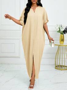 SHEIN Lady Vestido kaftan de manga tipo murciélago con muesca para el otoño y el invierno