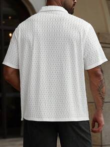 Manfinity Homme Áo sơ mi nam tay ngắn cài nút phía trước cỡ lớn, mùa hè - trắng - Xem 2