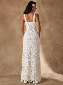 Glamine Đầm dự tiệc dây mảnh ren hoa thanh lịch dành cho nữ, đầm trắng nữ, đầm sinh nhật nữ, đầm ngắn nữ, quần áo mùa hè nữ. - trắng - Xem 2