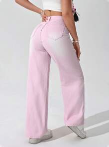 Women's Washed Faded Denim Jeans - Pink - View 2