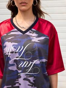 Streetz SHEIN Sport Women Camouflage Printed Patchwork Short Sleeve Sports T-Shirt - Multicolor - View 2