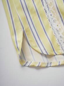 SHEIN Unity Women's Belted Lace Patchwork Striped Shorts - Yellow - View 5