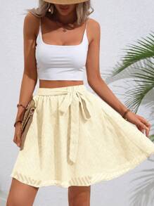 Breezaya Solid Color Waist Belt Casual Vacation Summer Skirt - Apricot - View 3
