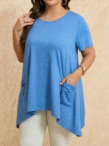 EMERY ROSE Lässiges T-Shirt in Übergröße mit minimalistischer Tasche und asymmetrischem Saum, kurzärmelig, Sommer-Tunika-Oberteil