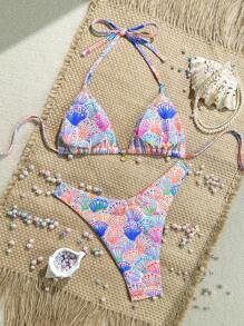 Swim Mod Summer 2 Pieces Outfit, Spaghetti Strap Random Floral Print Bikini Set, Beach Holiday Swimwear - Multicolor - View 2