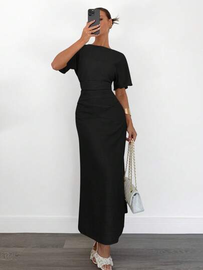 Siren Gaze Women's Linen Blended Solid Color Casual Dress, Summer,Bodycon Dress Elegant Black Evening Dress Formal
