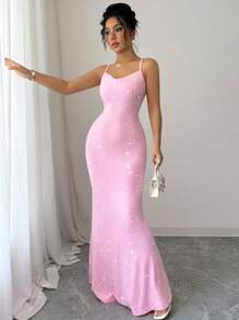 Elenzga 女士闪亮细肩带十字交叉设计派对连衣裙