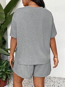 SHEIN LUNE Conjunto de camiseta y pantalones cortos cómodos y versátiles, conjunto de talla grande para concierto country, graduación, atuendo de verano para mujeres, atuendo para brunch, atuendo para el Día de la Madre, atuendo para la iglesia para mujeres - Gris - Ver 6