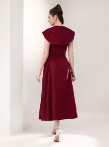 Modelyn Burgundy Red Pleated Waist A-Line Elegant Mini Dress For Ladies - Burgundy - View 6