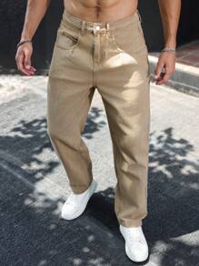 Manfinity Homme Jeans casual in denim con bottone e tasca, di colore unito, versatile per gli uomini