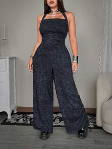 Flirla Mono holgado y cómodo con volantes y lazada para mujer de talla grande, atuendo casual para primavera/verano