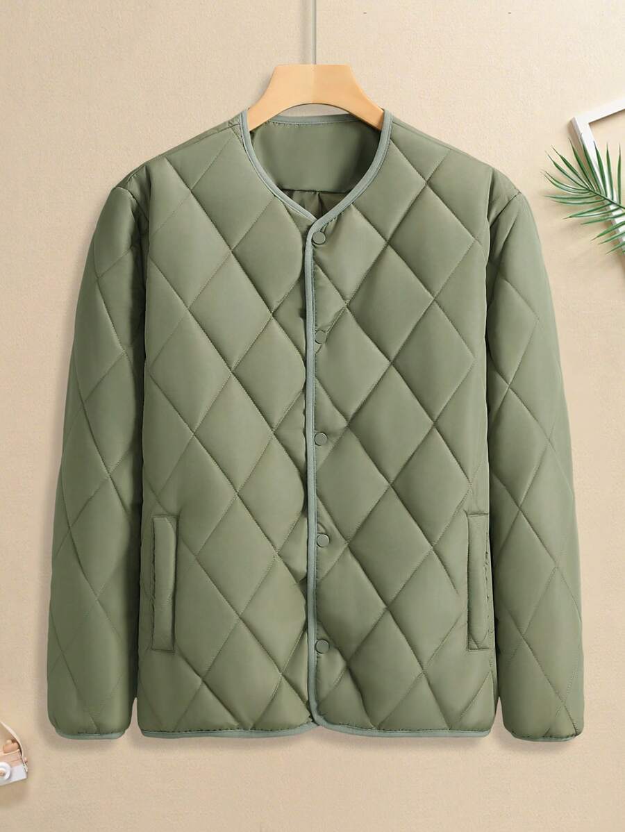 Manfinity Homme Men's Solid Color Single Breasted Casual Winter Jacket Jacket Men's Casual Men Jacket Men Casual Jacket Jackets For Men - Army Green - View 1