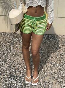 Sunnyshic 休闲复古风针织上衣和裤子套装，适合夏季 - 彩色 - 查看 1